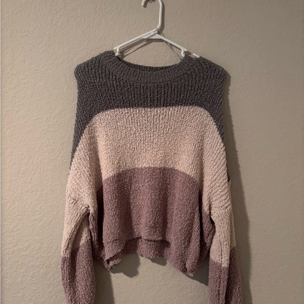 Debut Cozy Color Block Knit Sweater – Mauve/Taupe/Grey